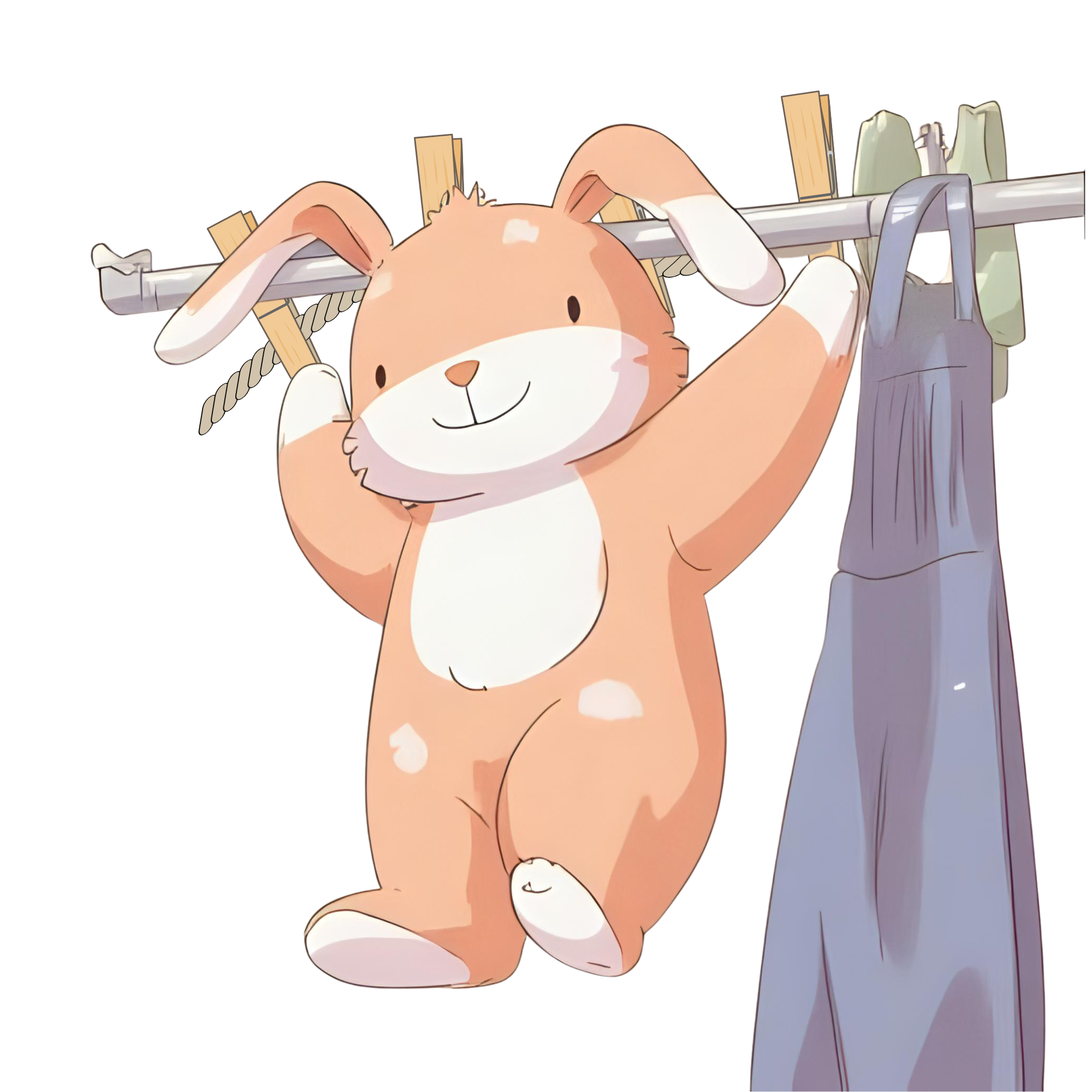 Illustration of stuffed bunny on clothes line
